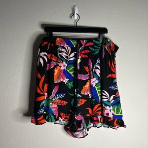 Paradis Talluah Tropical Print Frill Trim Pull-On Shorts Size XXL NWT